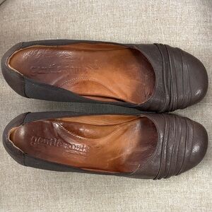 gentle souls Dark Brown Leather Pleated Toe Ballet Flats